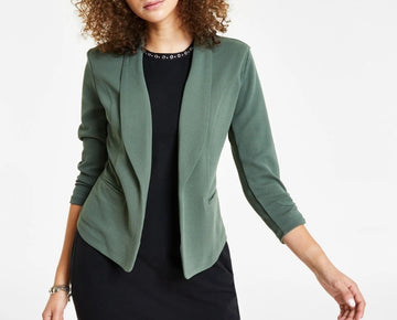 Bar III Women's Petite 3/4-Sleeve Shawl-Collar Blazer Size PM Olive Green