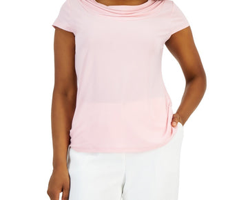 Kasper Petite PM Cowl-Neck Top Blouse Pink $49