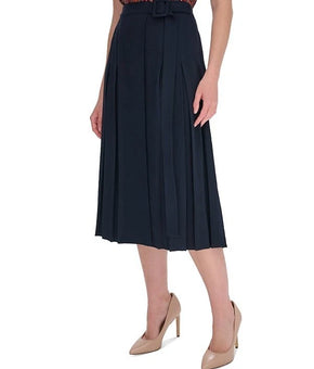 Tommy Hilfiger Women's Belted Midi Pleat Skirt Navy Blue Size 12 MSRP $119