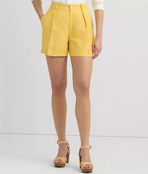 Lauren Ralph Lauren Womens Pleated High-Rise Shorts Yellow Size 10 MSRP $125