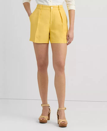 Lauren Ralph Lauren Womens Pleated High-Rise Shorts Yellow Size 10 MSRP $125