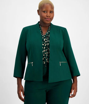 Kasper Plus Size Kiss-Front Zippered-Pocket Blazer Green Size 24W MSRP $129