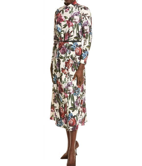 Anne Klein womens Mock Neck Printed Midi Dress polyester Size S Pink Ivory $149
