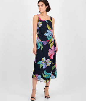 Robbie Bee Women's Printed Faux Sarong Midi Dress Black Size 10 MSRP $79