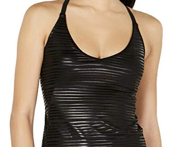 Nike Women's 6:1 Shine Striped Cross Back Tankini Top Size XS Black