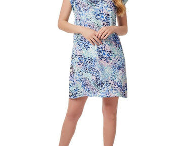 Jones New York Petite Button-Side Linen-Blend Shift Dress blue Size PXS MSRP $99