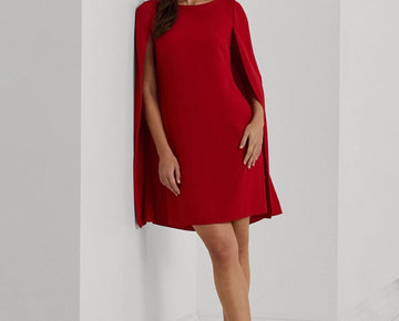Lauren Ralph Lauren Women's Georgette Cape Dress Red Size 16 MSRP $195