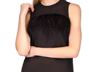 MICHAEL MICHAEL KORS Feather-Trim Tank Top Black Size S MSRP $125
