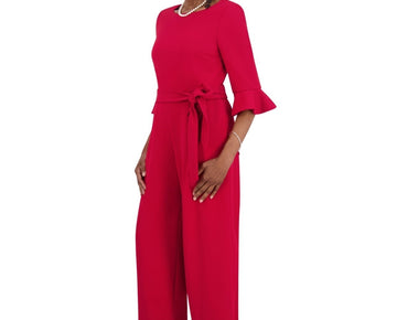 Kasper Women's Boat-Neck 3/4-Ruffle-Sleeve Jumpsuit Red Size L MSRP $129