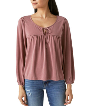 Lucky Brand Women's Sandwash Scoop Neck Tie Front Top Dull Pink Size S MSRP $70