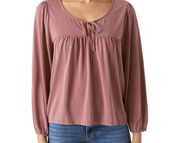 Lucky Brand Women's Sandwash Scoop Neck Tie Front Top Dull Pink Size S MSRP $70