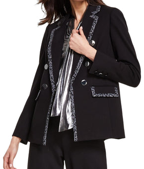 Anne Klein Womens Animal Print Double-Breasted Blazer Black Size L MSRP $149