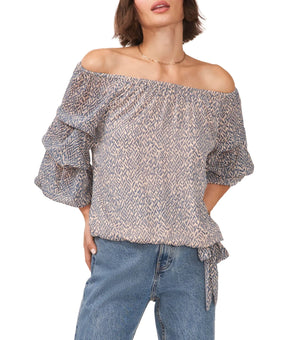 Vince Camuto Off The Shoulder Bubble Sleeve Blouse blue Size M