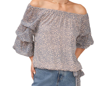 Vince Camuto Off The Shoulder Bubble Sleeve Blouse blue Size M