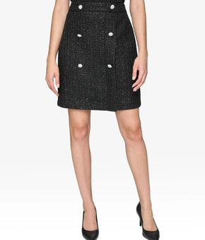 KARL LAGERFELD PARIS Women's Faux-Wrap Button-Trim Tweed Skirt Black Size 8 $119