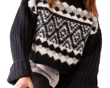 Free People Alpine Pullover Sweater In Onyx Combo Size XS Black MSRP $148