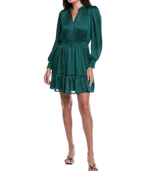 CeCe womens Tie-Neck Short Dress, Size L Green MSRP $99