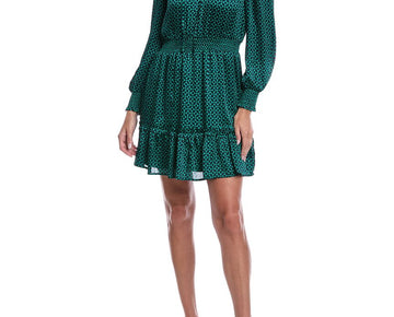 CeCe womens Tie-Neck Short Dress, Size L Green MSRP $99
