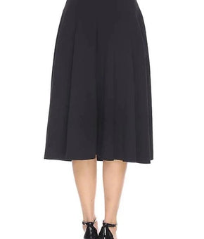 White Mark Women Flared 2-pockets Midi Skirt Black Polyester Plus Size 1XL