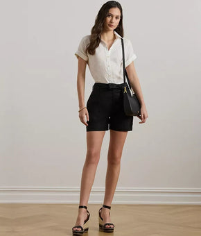 Lauren Ralph Lauren Women's Belted Linen Shorts Black Size 10 MSRP $80