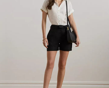 Lauren Ralph Lauren Women's Belted Linen Shorts Black Size 10 MSRP $80
