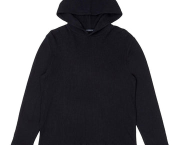 French Connection Men's Waffle Knit Cotton Hoodie in Black Size S MSRP $78