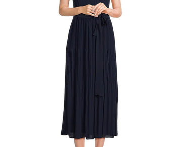 T Tahari Women's Sleeveless Pleated Maxi Dress Blue Navy Size L MSRP $148