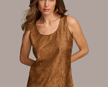 Donna Karan Women's Textured Metallic Scoop-Neck Tank Top Bronze Sz XS MSRP $79