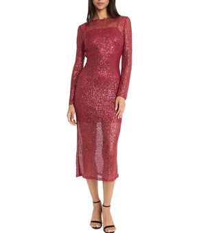 Donna Morgan Women's Sequined Midi Dress Red Size 8 MSRP $158