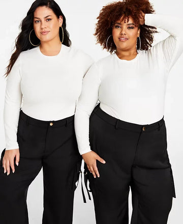 Nina Parker Trendy Plus Size Scoop-Neck Fitted Top Ivory Size 0X MSRP $49