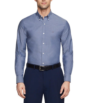 Tommy Hilfiger Slim Fit Stretch Pinpoint Oxford Dress Shirt Size 17x32/33 Blue
