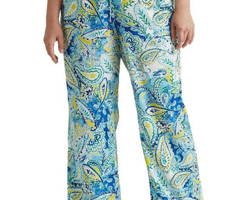 LAUREN Ralph Lauren Womens Plus Paisley Crepe Wide Pants Blue Size 1X MSRP $135