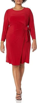 Kasper Women's Anise Faux-Wrap Dress Red Plus Size 3X MSRP $99