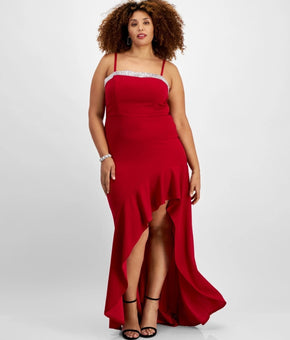 City Studios Trendy Plus Size 22W Rhinestone-Trim High-Low Gown Red MSRP $119