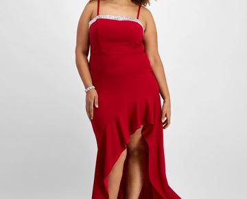 City Studios Trendy Plus Size 22W Rhinestone-Trim High-Low Gown Red MSRP $119