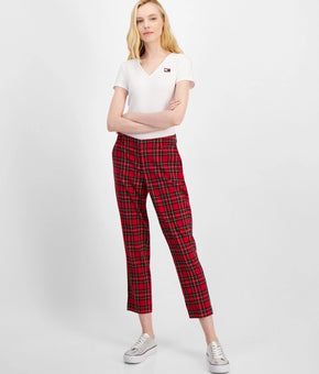 Tommy Hilfiger Women pockets Hampton Tartan Plaid Trousers Pants Red Size 4 $100