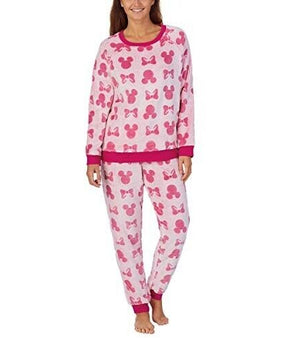 Disney Womens 2-Piece Fleece Jogger Lounge Set (Minnie Mouse, Medium) Pink
