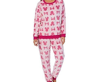 Disney Womens 2-Piece Fleece Jogger Lounge Set (Minnie Mouse, Medium) Pink