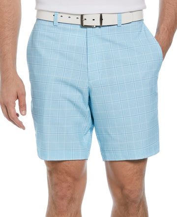 Pga Tour Mens Regular fit Golf Shorts Size 44 / 8 Aqua Blue Check