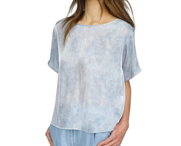 MICHAEL MICHAEL KORS Petite Petal-Print Short-Sleeve Top Blue Size PXS