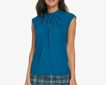 Calvin Klein Women's Twist-Front Cap-Sleeve Top Blue Size XL MSRP $59