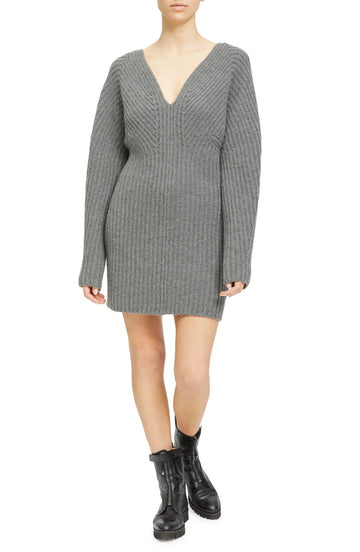 Theory Women's Sculpted Wool & Cashmere Sweater Dress Grey Size L MSRP $475