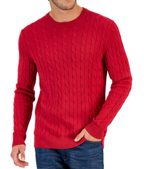Club Room Mens Cable-Knit Crewneck Sweater Red Size L