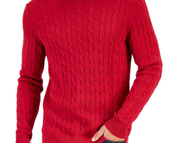 Club Room Mens Cable-Knit Crewneck Sweater Red Size L