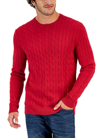 Club Room Mens Cable-Knit Crewneck Sweater Red Size L