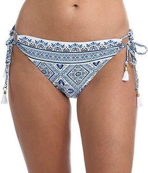 La Blanca Women's Blue Adjustable Side-Tie Bikini Bottoms White Size 16