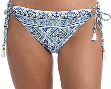 La Blanca Women's Blue Adjustable Side-Tie Bikini Bottoms White Size 16
