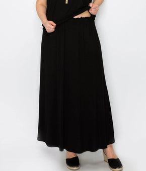 COIN 1804 Plus Size 1X Elastic Waist Maxi Skirts Black Rayon Spandex Size 1X