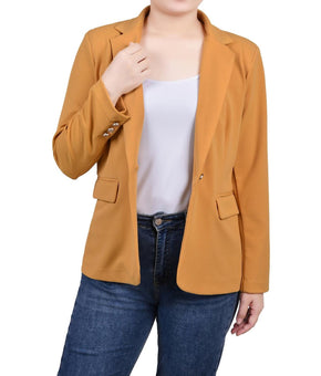 NY Collection Womens Petites Collar One-Button Blazer Size PS Yellow