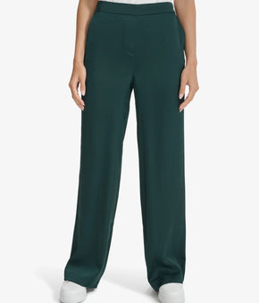Calvin Klein Women's Elastic-Back Wide-Leg Pants Green Size XL MSRP $90 SALE